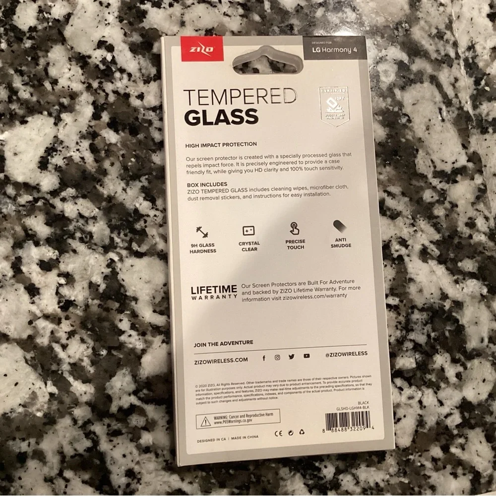 Zizo For LG Harmony 4 Tempered Glass High Impact Screen Protector Black NEW